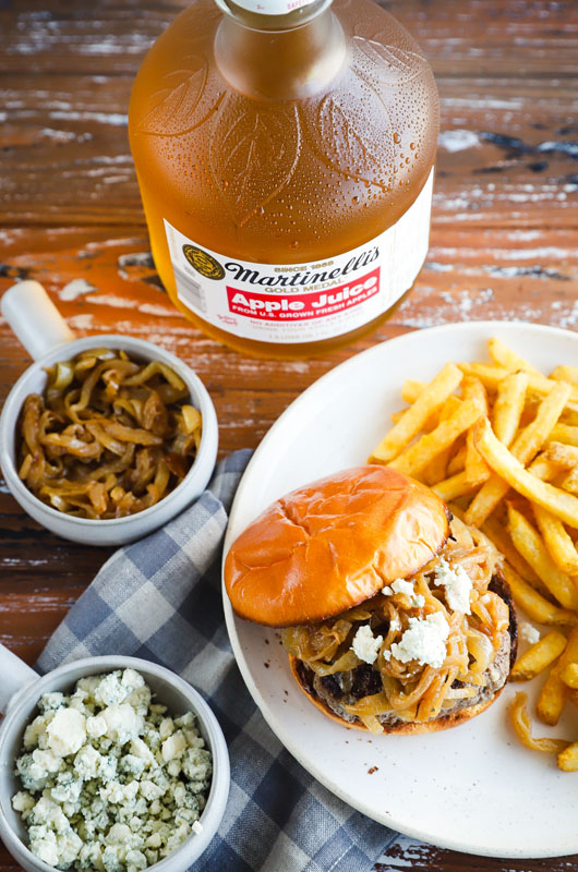 Blue Cheese Burgers with Apple Caramelized Onions